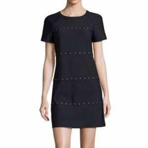 TORY BURCH - Waterbury Short-Sleeve Crew Neck Studded Black Mini Dress